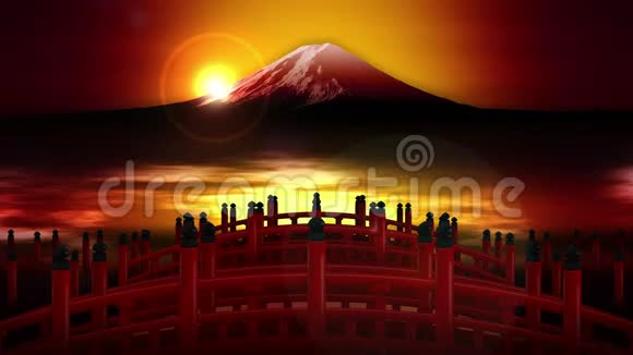 富士山红桥景观日本文化CG循环动画视频的预览图