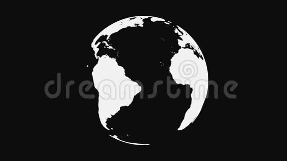 黑色背景下旋转黑白地球仪剪影的抽象动画无缝环视频的预览图