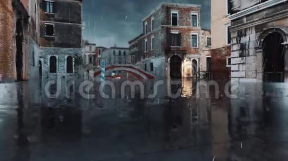 意大利威尼斯AquaAlta洪水期间的街道3D视频的预览图
