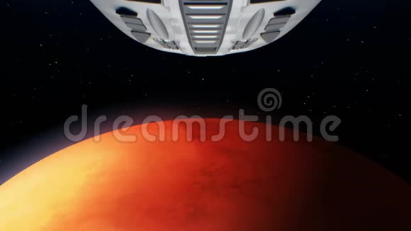 外星飞船正在接近火星明亮的引擎闪烁三维动画地球的纹理是在视频的预览图