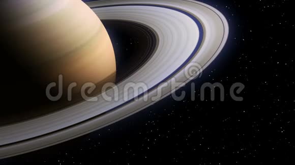 土星的背景虚构的太空飞机飞过行星太空旅游的宇宙飞船概念3D动画视频的预览图