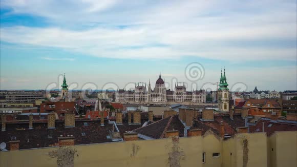 布达佩斯议会大厦的布达佩斯天际线时间视频的预览图