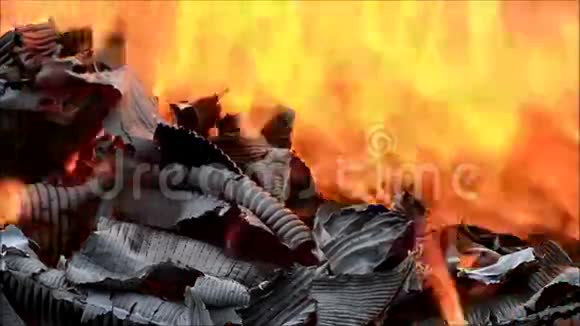 燃烧纸板火焰和灰烬视频的预览图