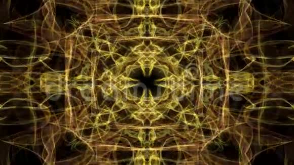 曼陀罗黄金现场分形图案黑色背景上的视频隧道精神和精神的对称动画装饰视频的预览图