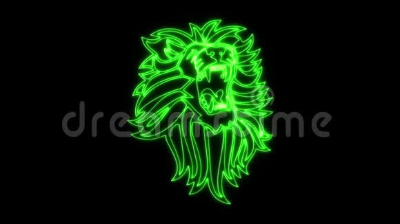 绿色霓虹灯狮子咆哮动画标志循环图形元素V1视频的预览图