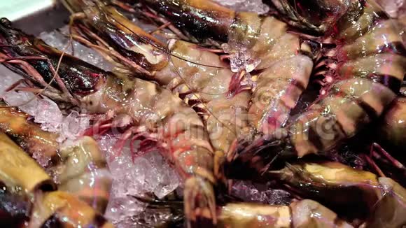 龙虾和海洋产品躺在冰上视频的预览图