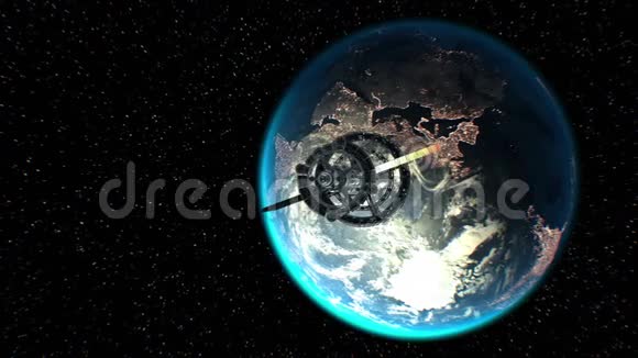 离开地球伟大的宇宙飞船开始了一个大的太空旅行3D动画地球的纹理是在视频的预览图