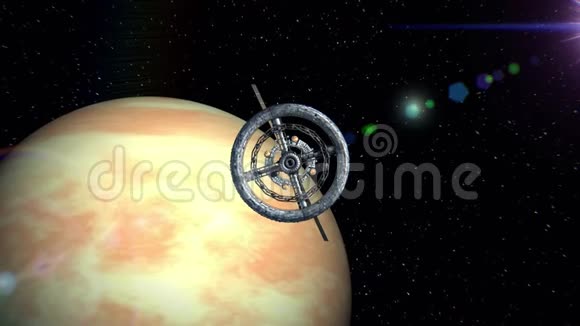 背景上的金星通过科幻空间站的大门飞行绿色屏幕三维动画纹理视频的预览图
