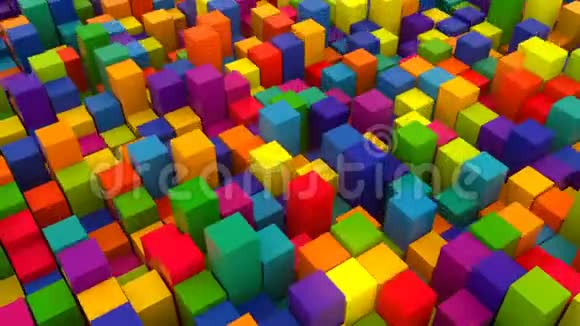 三维渲染背景与许多行明亮的彩色立方体计算机生成的背景视频的预览图