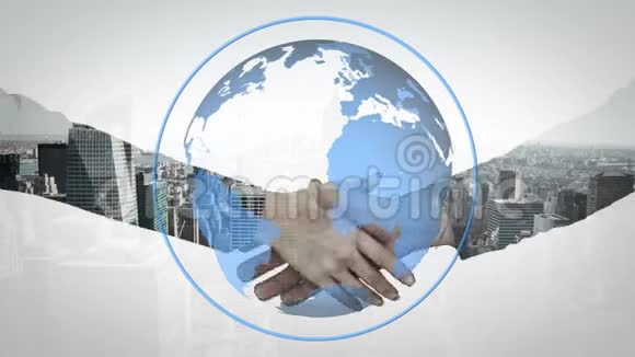 商界人士用旋转的地球仪握手视频的预览图