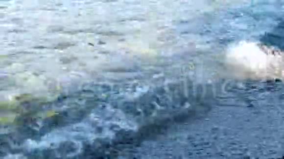 有海浪的卵石海滩视频的预览图