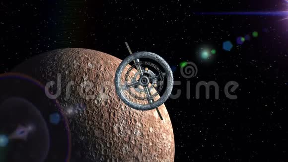 背景上的水银通过科幻空间站的大门飞行绿色屏幕三维动画纹理视频的预览图