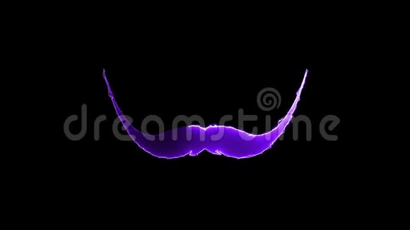 计算机生成的背景与霓虹灯绘制一个胡子形状3D染色胡子图标发光发亮的线条视频的预览图