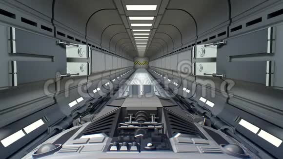 背景中的金星飞船飞出了隧道太空飞船飞入太空站门三维动画视频的预览图
