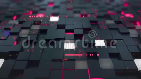 无缝回路三维数字技术概念带有红色段的黑色立方体象征数据块视频的预览图