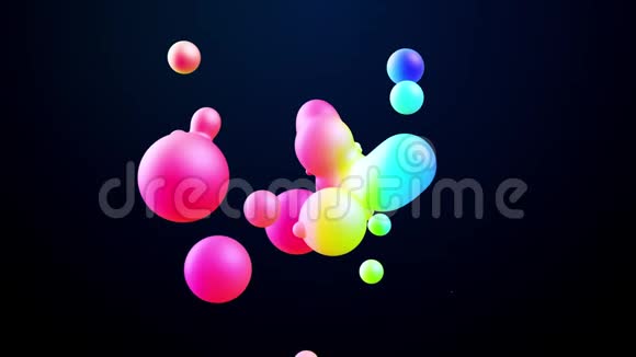 抽象的三维背景与美丽的彩色渐变元球体在空气中循环与内光融合视频的预览图