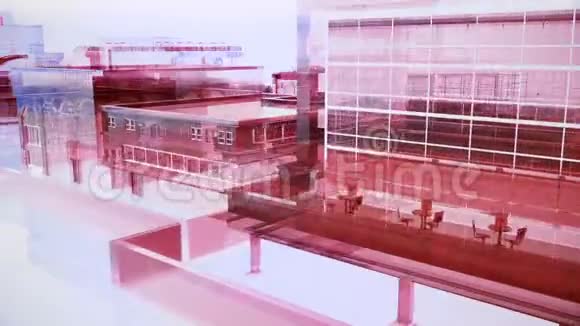 照相机穿过抽象的红色摩天大楼视频的预览图