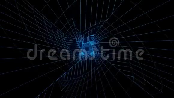 信息图表霓虹灯全息隧道黑色背景霓虹灯网格几何隧道动画视频的预览图