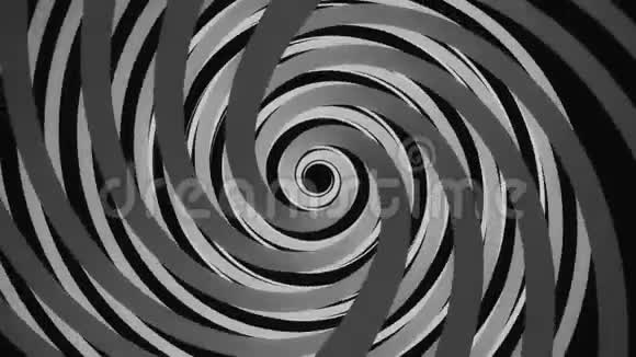 抽象黑白螺旋隧道纺纱无缝环线动画在黑色背景上旋转的无限漏斗视频的预览图