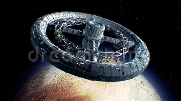 冥王星背景上的巨型科幻环兽视频的预览图