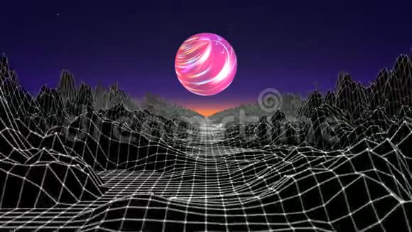 希普斯特游戏从80的网络未来运动图形数字老式游戏景观波浪动画与月亮视频的预览图