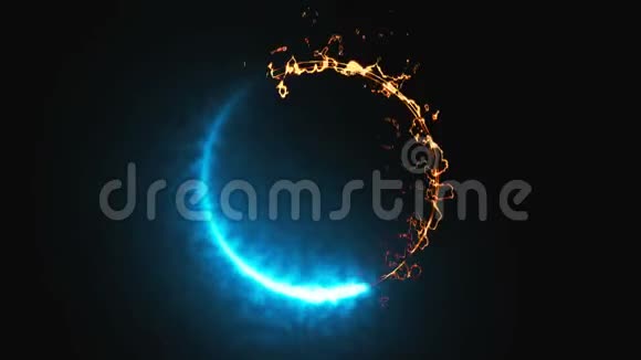 空间中明亮的反人体火和冰环这是相反的符号三维渲染计算机生成的背景视频的预览图