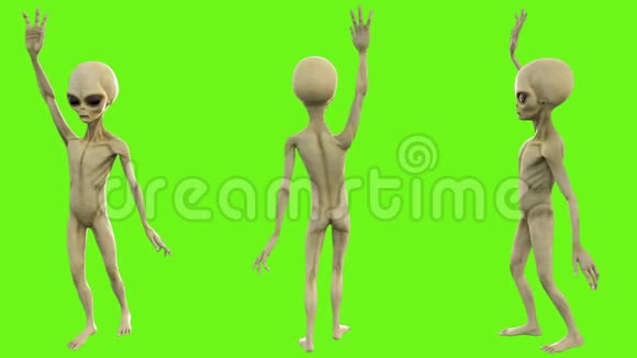 外星人摆手打招呼绿色屏幕上可循环动画4k视频的预览图