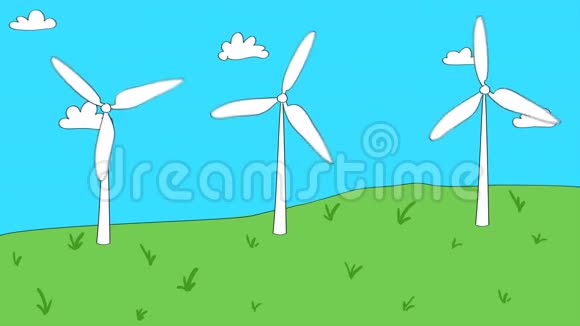 卡通式风力涡轮机的Lopping动画视频的预览图