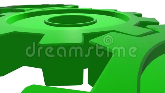 三个齿轮的绿色三维动画白色背景阿尔法频道关门视频的预览图