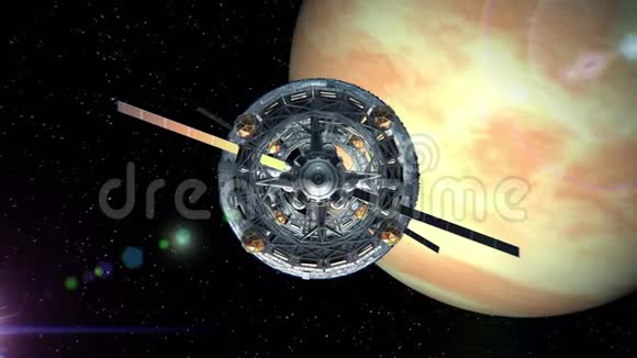 在金星背景下穿越科幻飞船的门绿色屏幕三维动画纹理视频的预览图