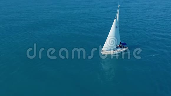 空中观景游艇在公海上航行帆船上面的游艇在刮风的日子打游艇视频的预览图