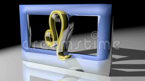 黄道十二宫LEO标志在方形蓝色框内旋转3D渲染视频视频的预览图