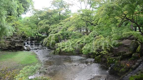 日本奈良土代寺花园内的瀑布视频的预览图