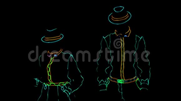 安尼姆动画巴门表演业绩酒保和酒保一起跳舞身穿黑色霓虹灯制服视频的预览图