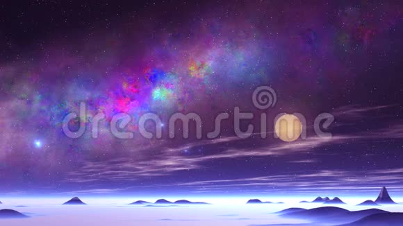 外星球上美丽的星云和不明飞行物视频的预览图