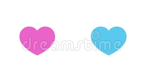 白色背景上粉红色和蓝色心脏的动画视频的预览图