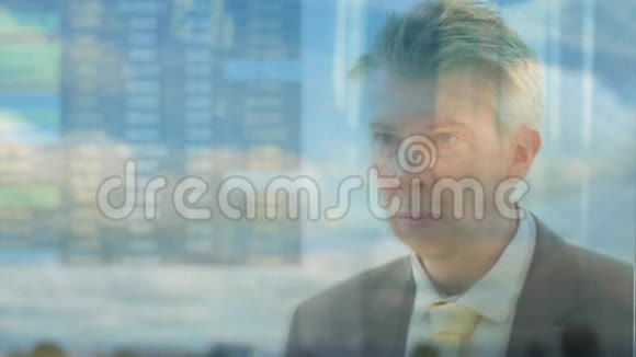一个从机场窗口望出去的高加索商务旅行者视频的预览图