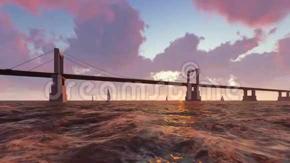 桥和汹涌的海洋与船只视频的预览图