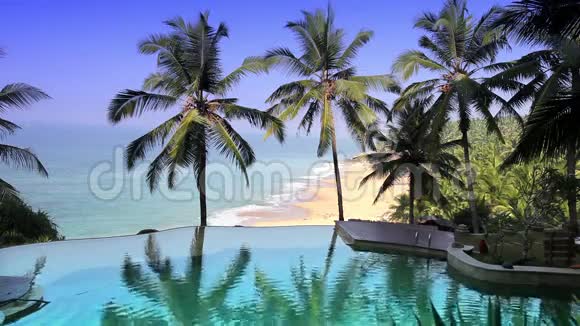 岩石边上的水池俯瞰大海和棕榈树视频的预览图