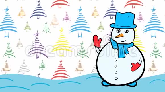 圣诞雪人和彩色杉树视频的预览图