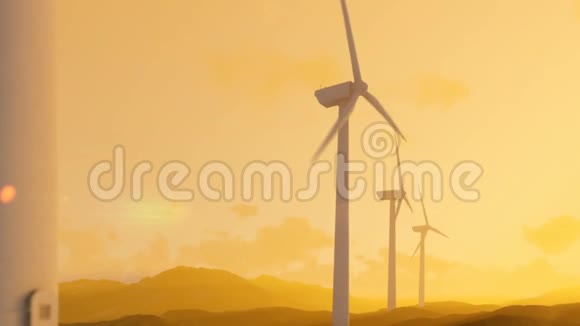 风力发电风车对抗美丽的日落相机飞行视频的预览图