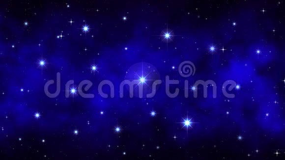 夜空星空深蓝色动态空间背景明亮的大闪烁的星星移动的星云无缝的环视频的预览图