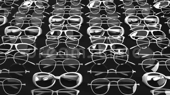 黑色背景上的许多白色眼镜视频的预览图