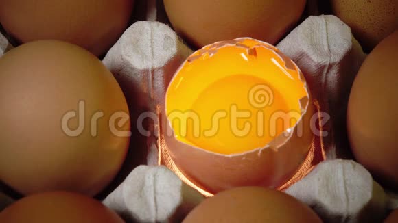 鸡蛋躺在纸板支架上一个鸡蛋破了视频的预览图