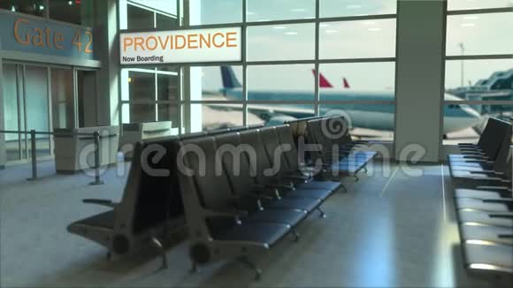 普罗维登斯航班现在机场航站楼登机旅行到美国概念介绍动画3D视频的预览图