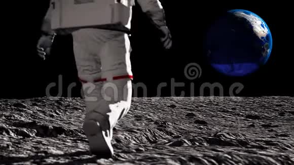 宇航员在月球上行走欣赏美丽的地球手伸向地球CG动画各项要素视频的预览图