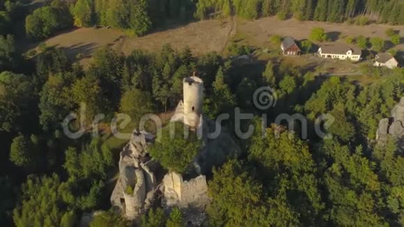 土耳其捷克共和国JUNE2019年航空无人机观哥特式城堡在国家公园塞斯基拉吉附近布拉格视频的预览图