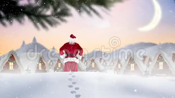 冬天的风景加上降雪的圣诞老人条款视频的预览图
