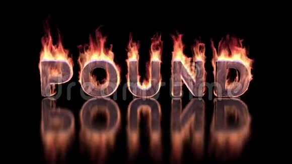 庞德字燃烧在火焰上的光泽表面财务3D背景视频的预览图