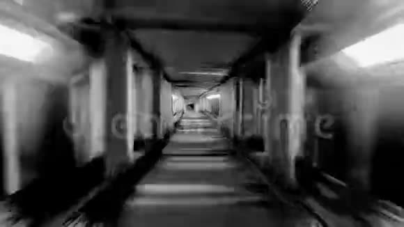 干净的黑白隧道走廊与发光灯3d插图运动背景现场壁纸视觉vj视频的预览图